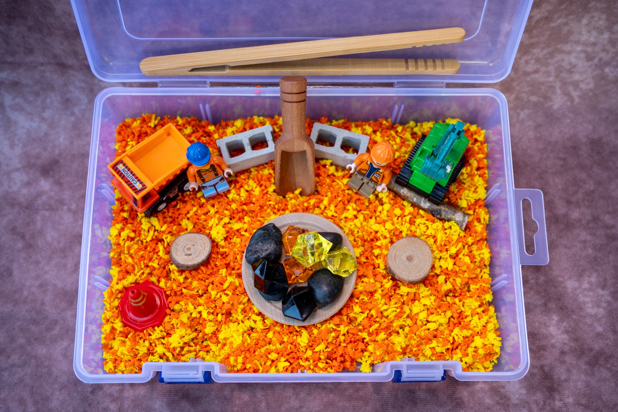 STEM Construction Sensory Bin and Book For Young Builders