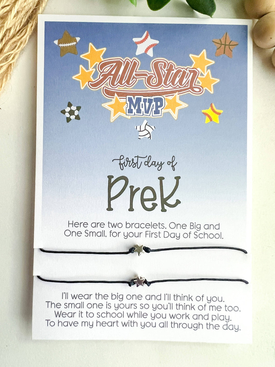 PreK All-Star First Day of School Wish Bracelet Mommy and Me